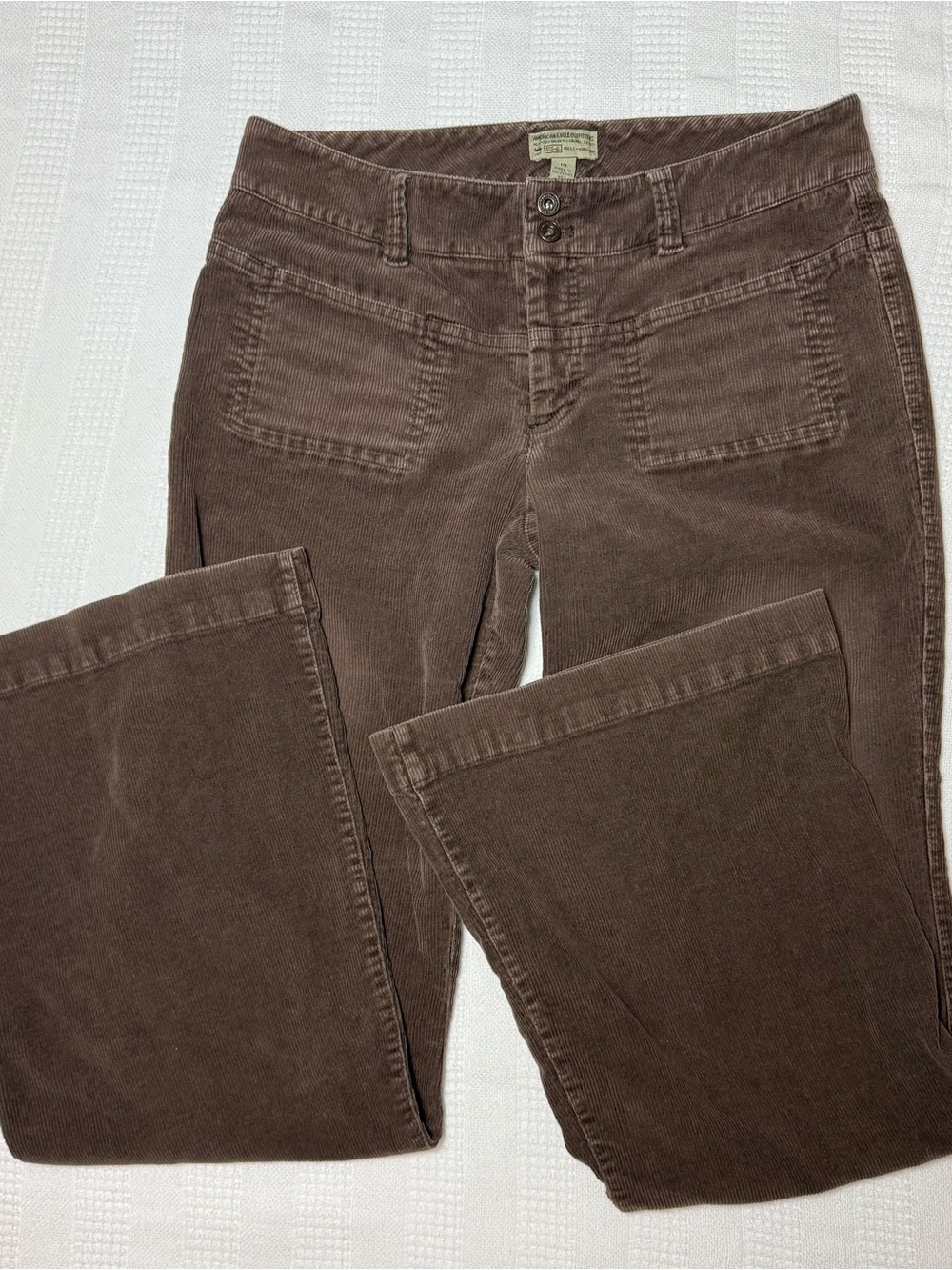 Vtg Y2K American Eagle Low Rise Flare Corduroy Pants Brown Patch Pocket 10